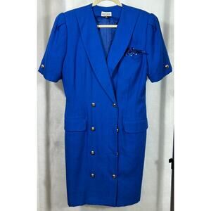 Vintage 80s Kasper for A.S.L. Royal Blue Double-Breasted Blazer Dress, Size 14
